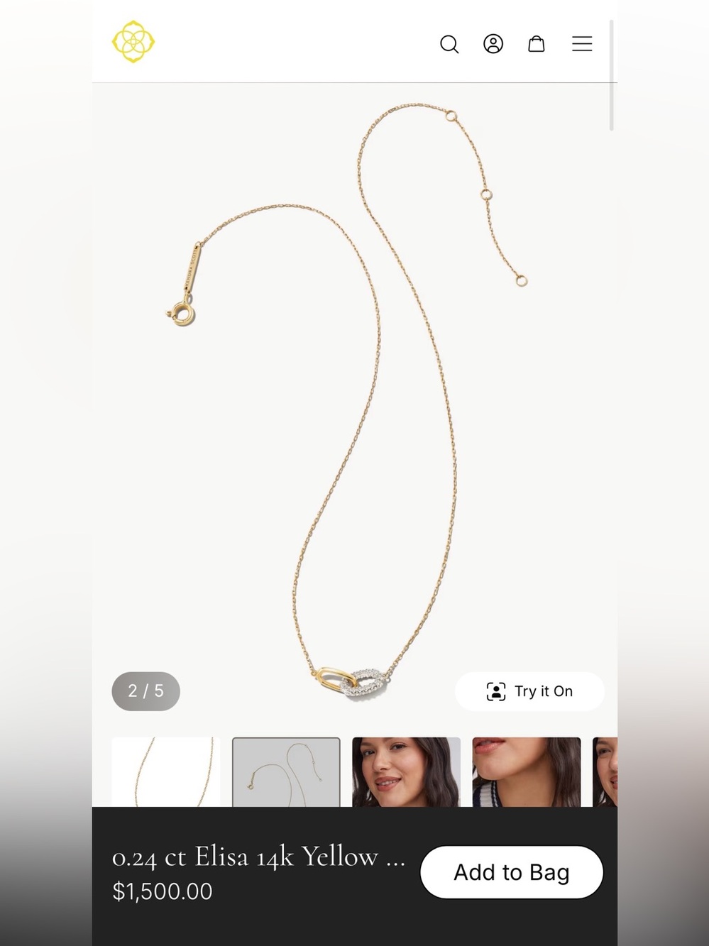 Kendra Scott Elisa 14k Yellow Gold Interlocking Pendant Necklace White Diamond - Picture 3 of 12